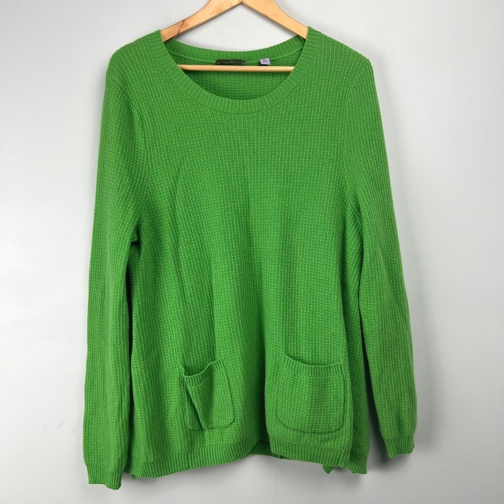 CULLEN Green Waffle Knit Crew‎ Neck Pullover Sweater XL 100% Cashmere Tunic